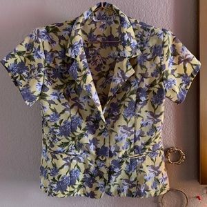pastel flower printed button up top w collar